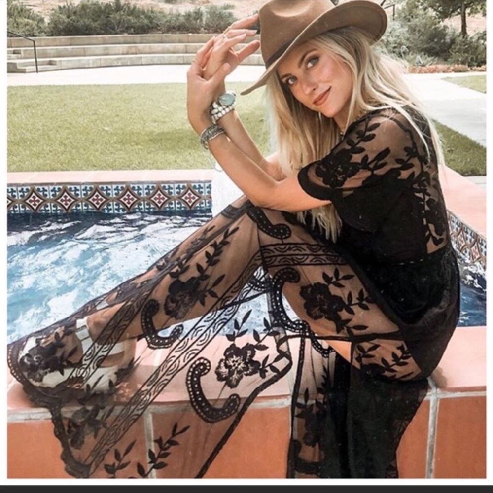 Black Boho Festival Lace Maxi Dress. Festival time - Picture 3 of 7